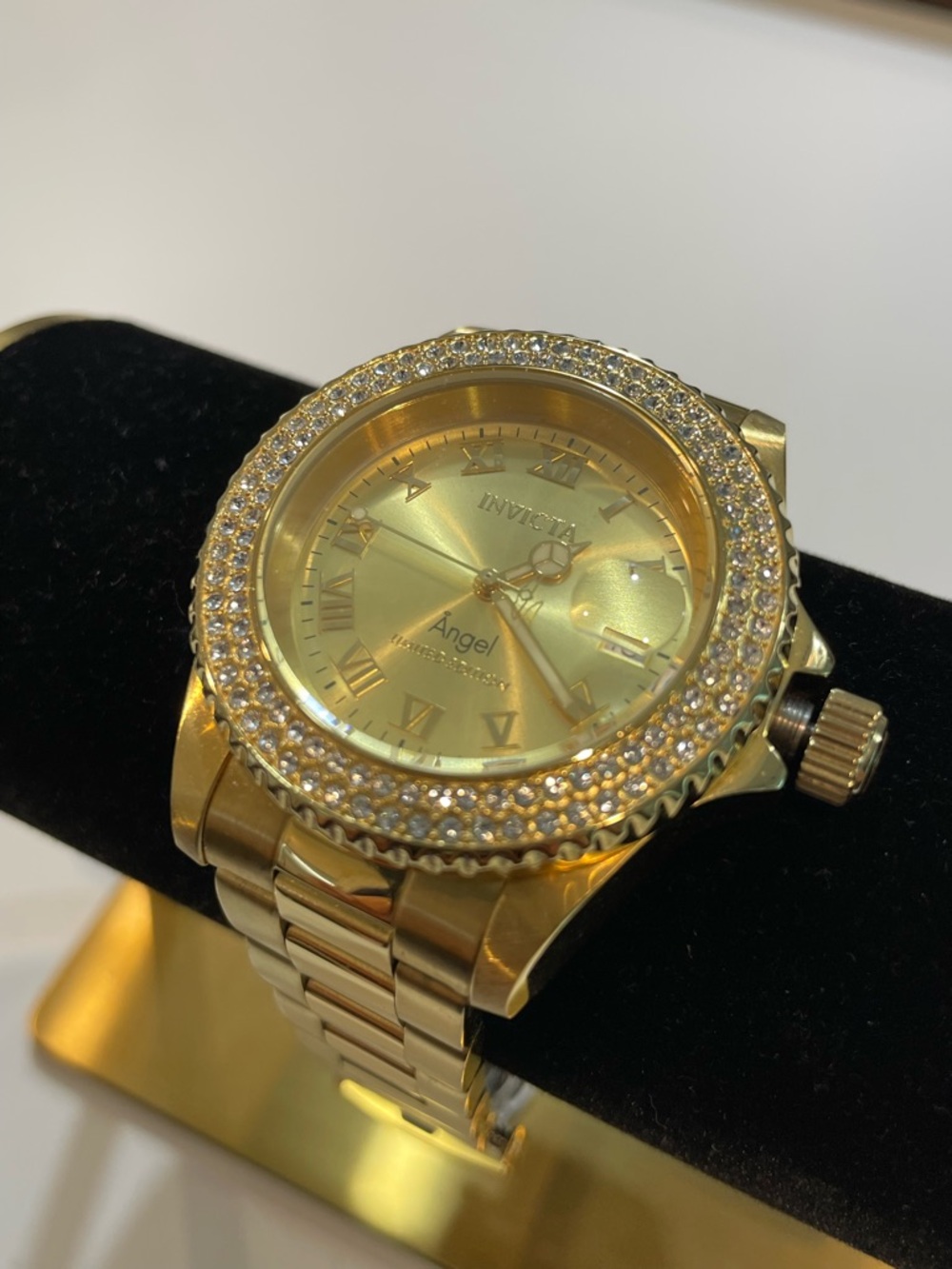 Invicta Gold Crystal-Accented Angel Bracelet Watch